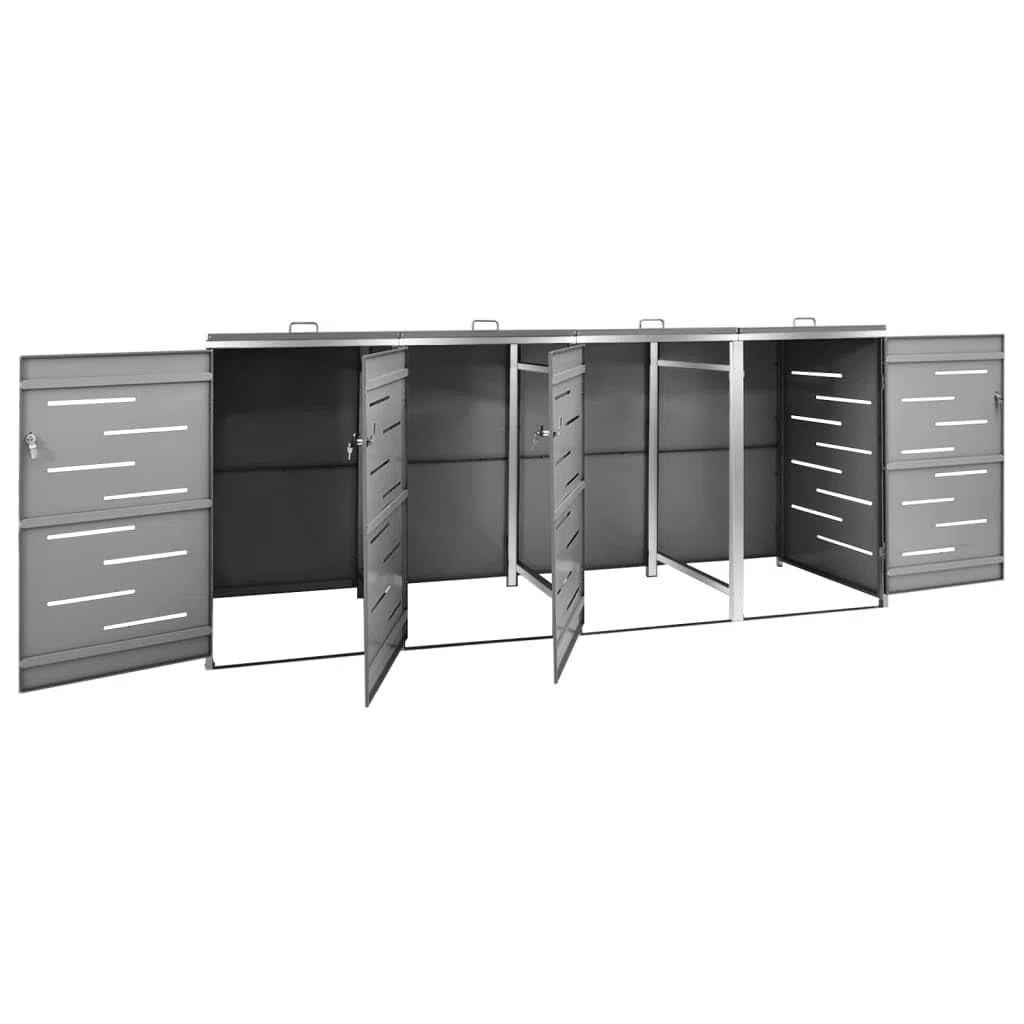 Mülltonnenbox für 4 Tonnen 276,5x77,5x115,5 cm Rahmen aus Edelstahl Mülltonnenverkleidung Müllbox Mülltonne Müllcontainer Gartenbox Gerätebox Mülltonnenschrank Anthrazit
