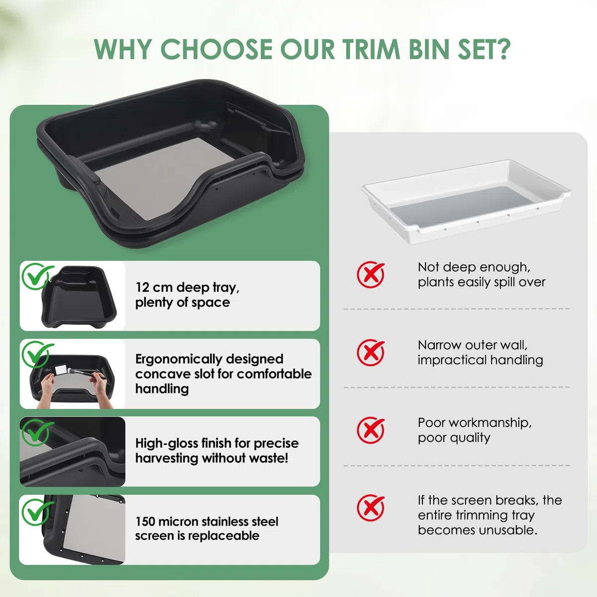 Trim Bin Set,mit 150 Micron Pollensieb,Scheren,Lupe & Bürste,Trimming Tray und Dry Sift Sieb,Trimming Tray für Pollen and Herbs