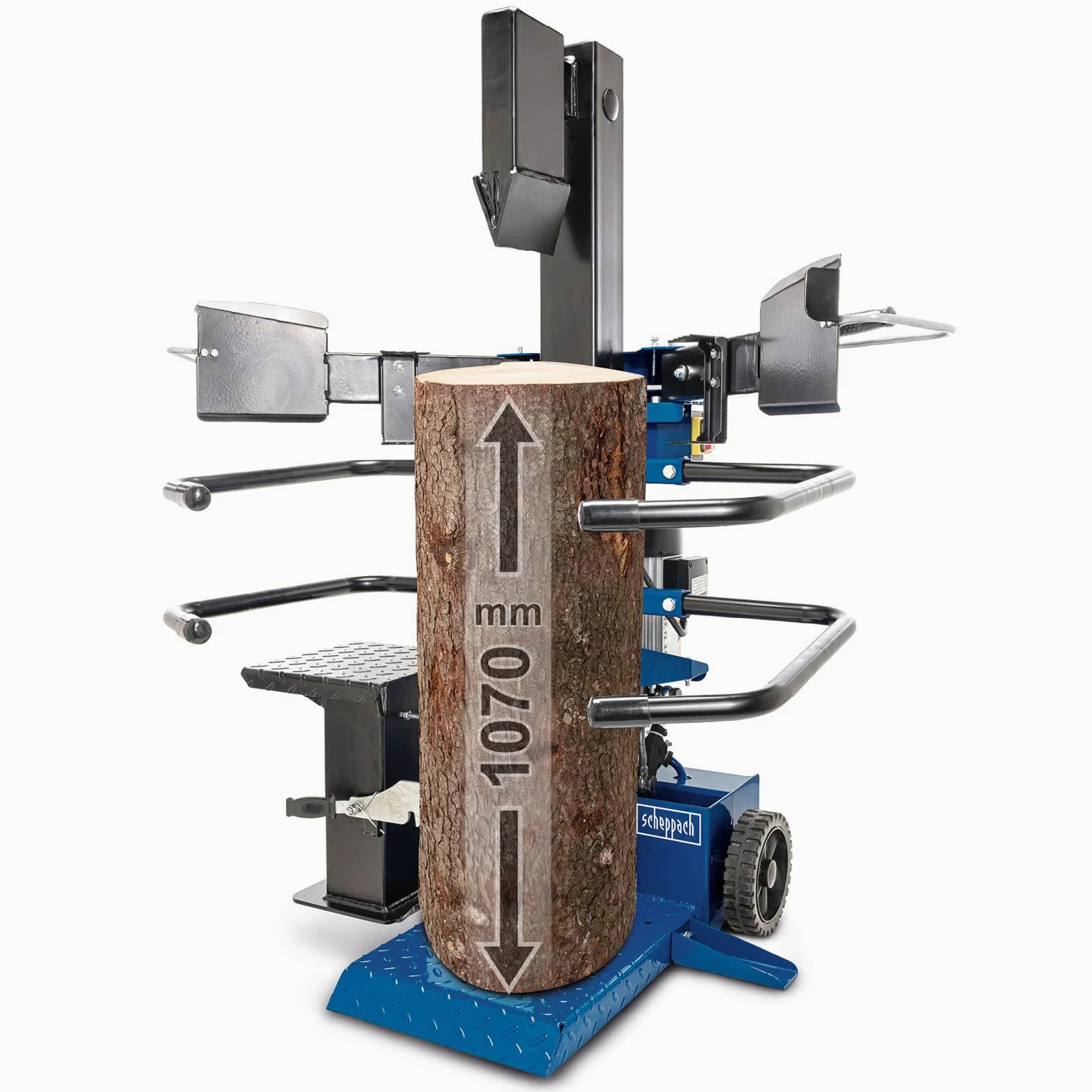 Scheppach Meterholz Holzspalter stehend Compact 8T | 7,95 Tonnen Spaltkraft | 230V 3150W Leistung | Holzlänge 1070mm / max.Ø 350mm | schwenkbarer Tisch | für Hartholz & Weichholz - mit Fahrvorrichtung
