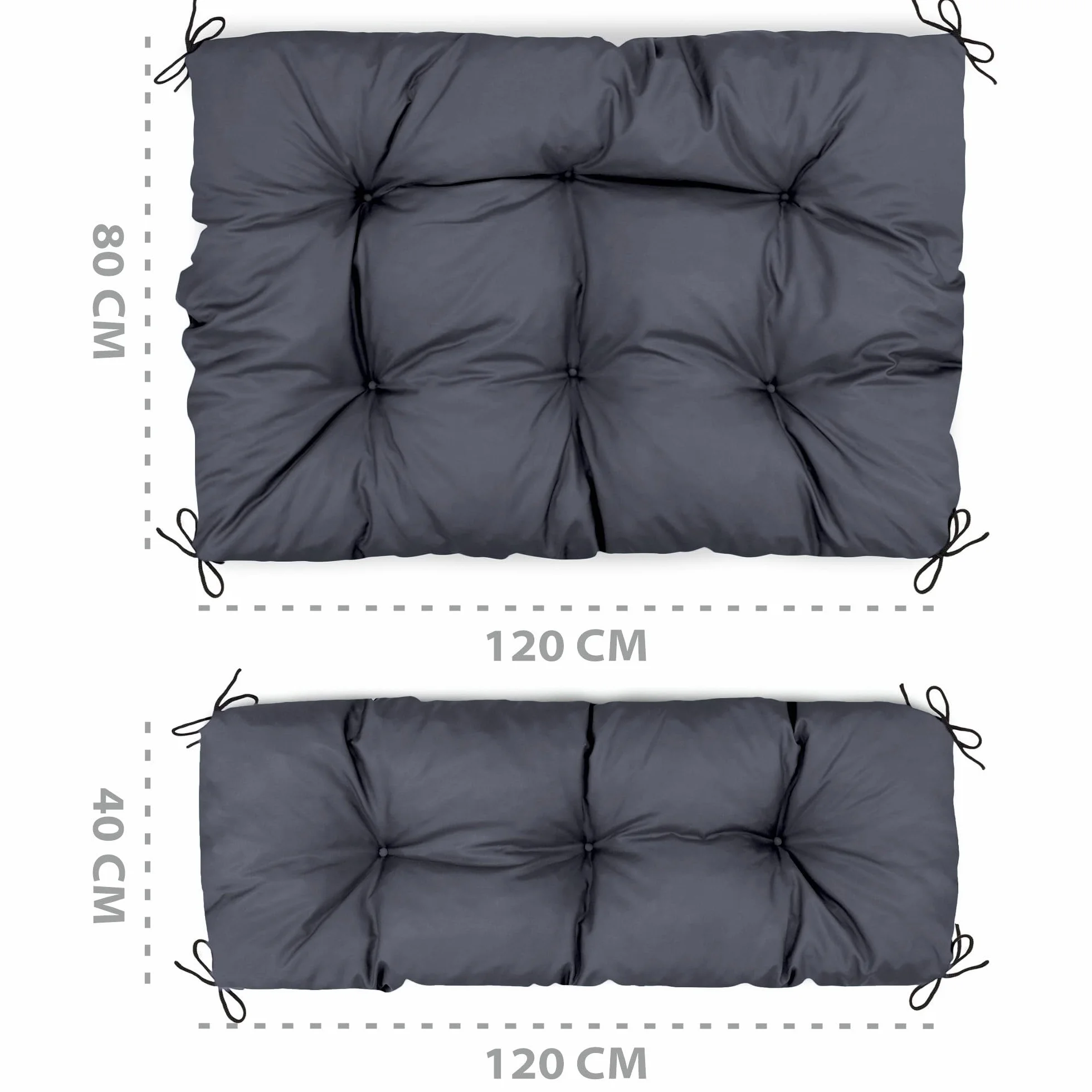 Amazinggirl Palettenkissen Outdoor Waschbar Set: 40x120 cm + 80x120 cm - Pallettensitzkissen Europaletten Sitzkissen Polster Graphit