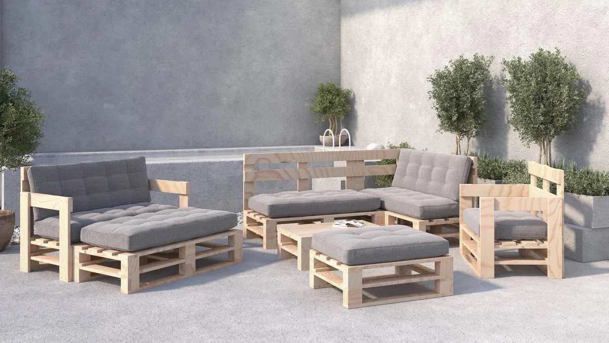Palettenmöbel Mpe Sofa 100 x 60 cm Natur | Europaletten Indoor und Outdoor Lounge Gartenmöbel Holz Gartenmöbel Set Lounge Möbel Terrasse Balkon Loft Stil Paletten
