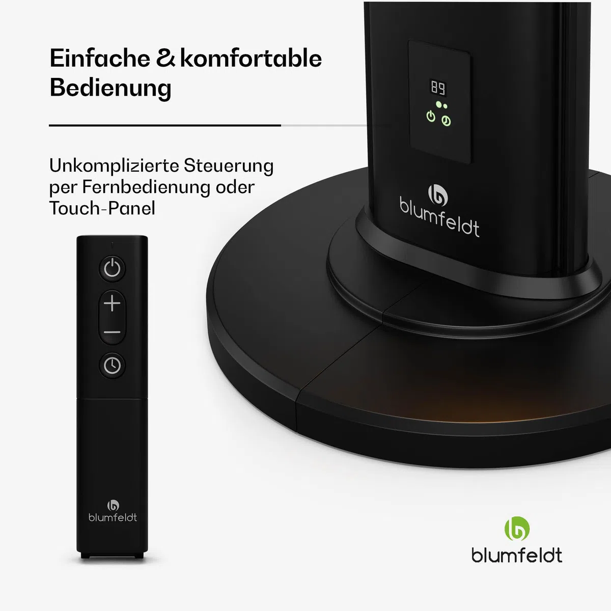 blumfeldt BlazeTower Infrarotheizung Standgerät - 3000 W Leistung, Einstellbare Heizstufen, Wetterfest IP45, Umkippschutz, Fernbedienung & 24-Stunden-Timer - Ideal für Terrasse & Garten
