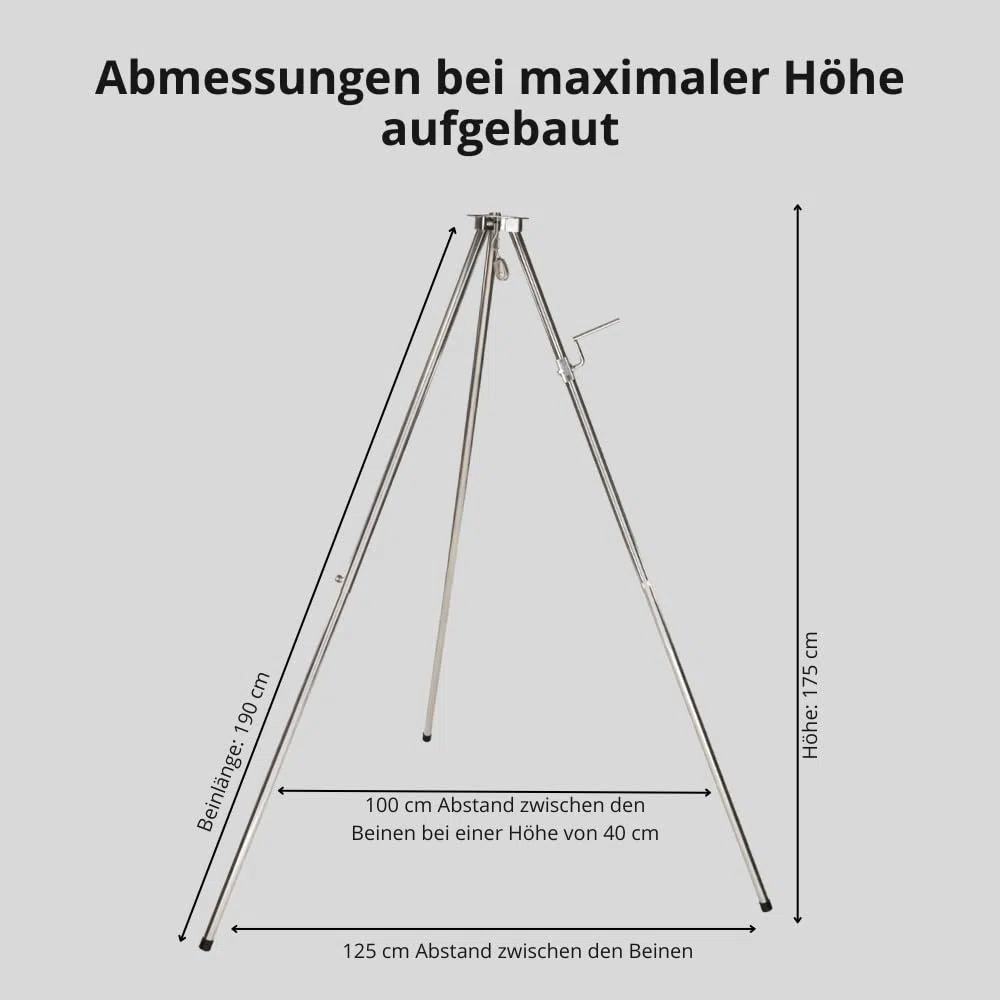 HeRo24 Edelstahl Dreibein Schwenker Grillgestell höhenverstellbar mit Kurbel inkl. Kette, Haken, Wirbel & Tragetasche stabiles Schwenkgrill-Gestell für Garten, Camping & Lagerfeuer (Ohne Rost)