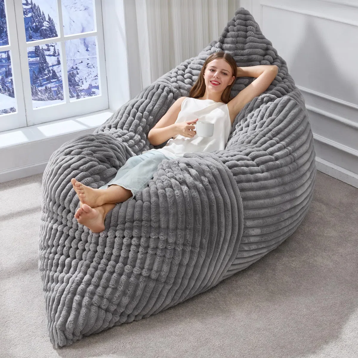 Hobestluk 3-in-1 Sitzsack Riesen Sitzsack Umwandelbar Sitzsack Bodenkissen mit maschinenwaschbarem Bezug, Sitzsäcke für Erwachsene (Grau)