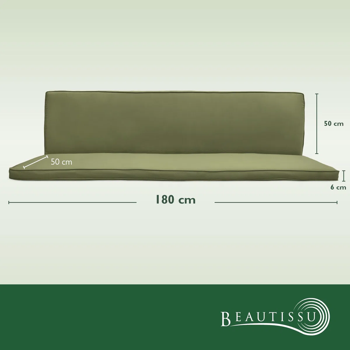 Beautissu Hollywoodschaukel 3 Sitzer Polsterauflagen 2er Set Sitzkissen & Rückenkissen 180x50cm – Waschbare Outdoor Auflage für Hollywoodschaukel Sitzpolster Olivgrün mit Reißverschluss – Loft HS