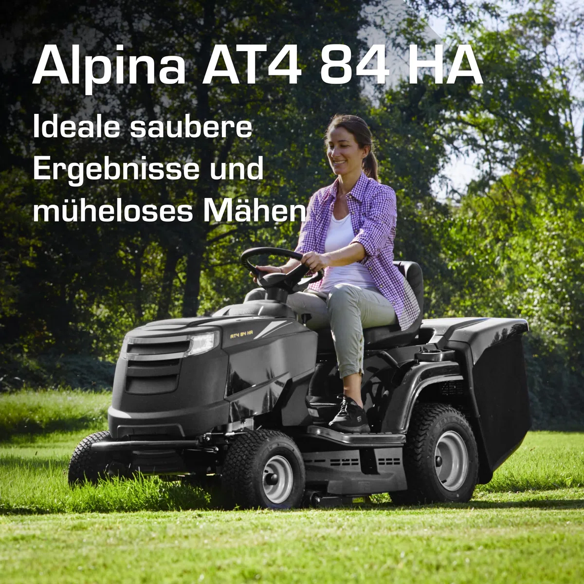 Alpina AT4 84 HA Gartentraktor, 6,3 kW, 84 cm – Fangkorb 200 l, Hydrostatikgetriebe – Rasenflächen Bis 3.500 m²