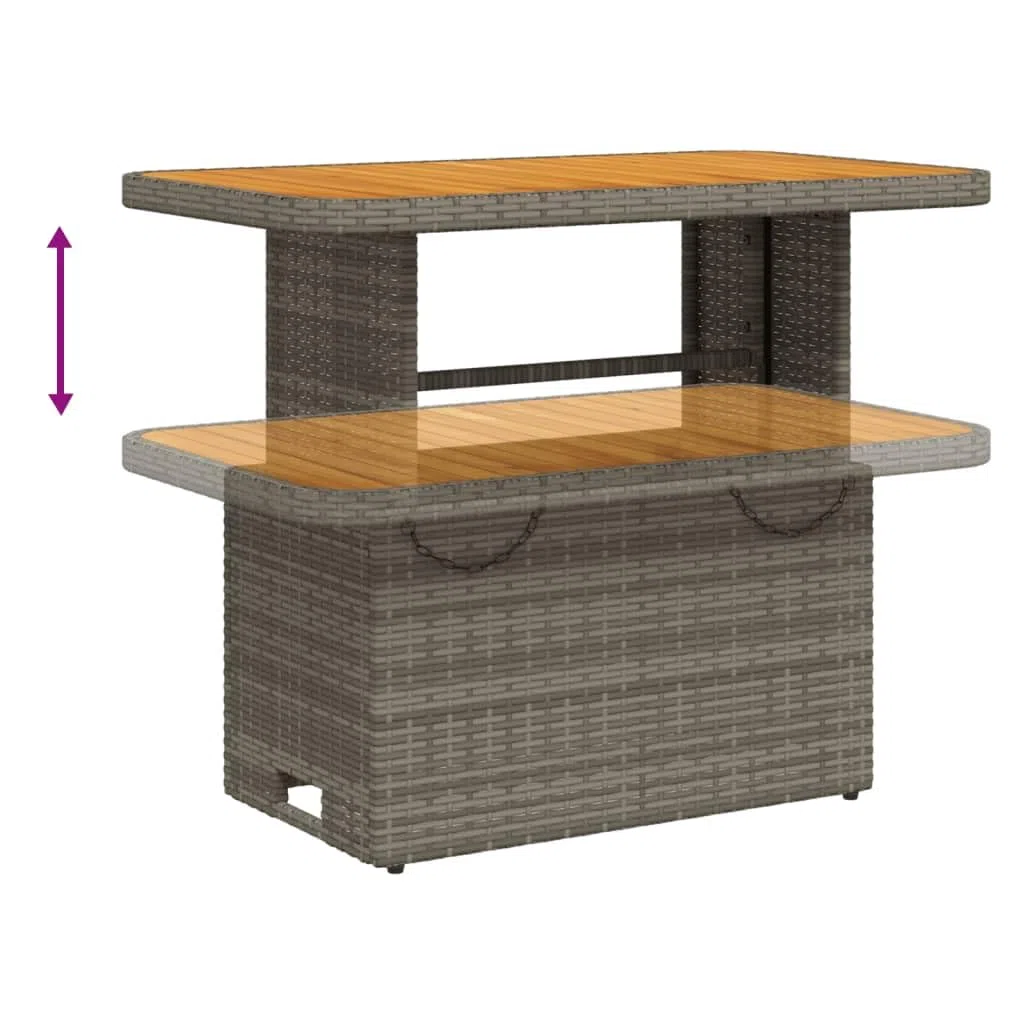 vidaXL Gartentisch, Outdoor Tisch mit Verstellbarer Tischplatte, Couchtisch mit Stahlrahmen, Esstisch Gartenmöbel, Grau Poly Rattan Akazienholz