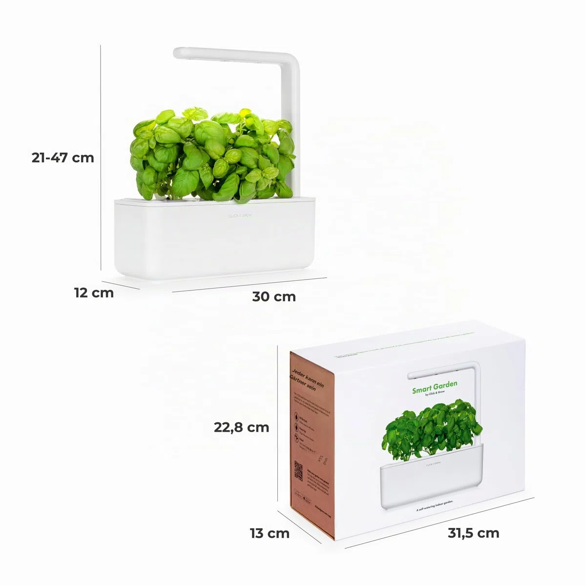 Click and Grow Growbox, Smart Garden, einfacher als Hydroponisches anzuchtsystem, Indoor Garten, kräutergarten, Indoor gewächshaus mit 3 Plant pods dabei, Weiß