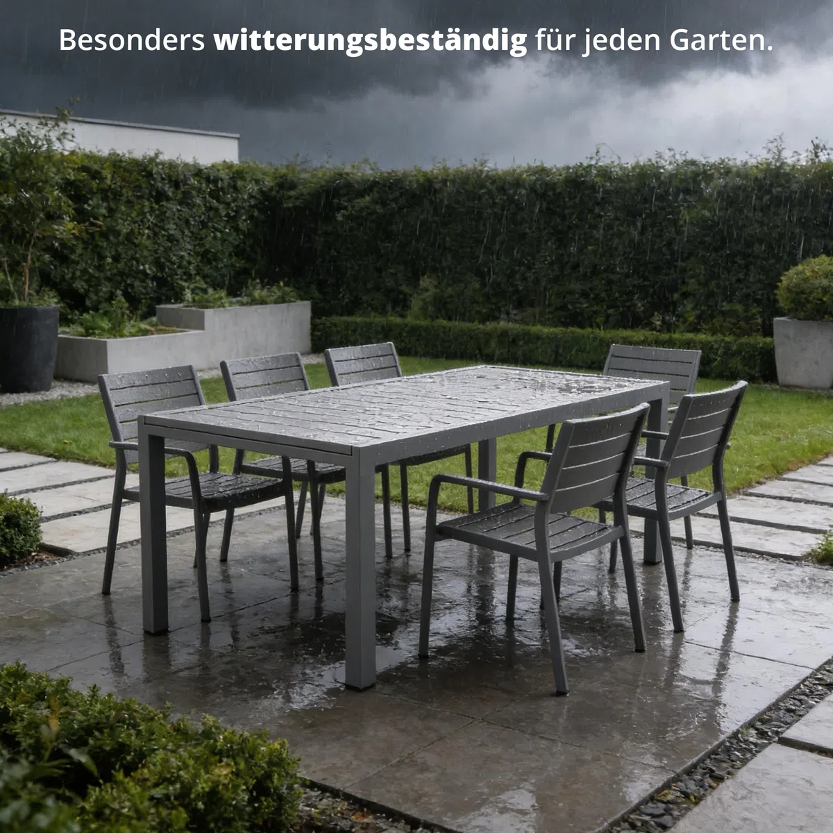 KHG Gartentisch ausziehbar Grau, Ausziehtisch aus Eisen-Gestell und Aluminium Tischplatte für 10 Personen, wetterfest UV-beständig, 100x75x203-320 cm