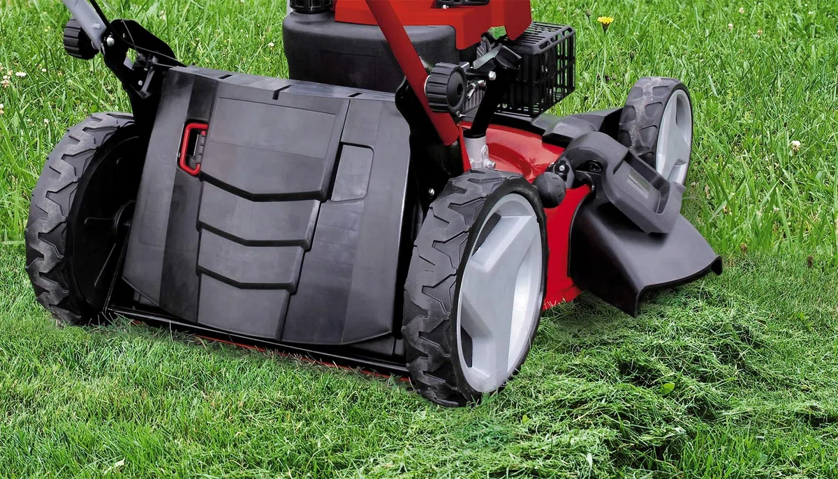 Einhell Benzin-Rasenmäher GC-PM 56/2 S HW (für 2.200 m², Frontbumper, OHV-Motor mit GT-Markengetriebe, Einhell Quick-Start-System, Vortex Technology Deck mit 5-in-1-Funktion)