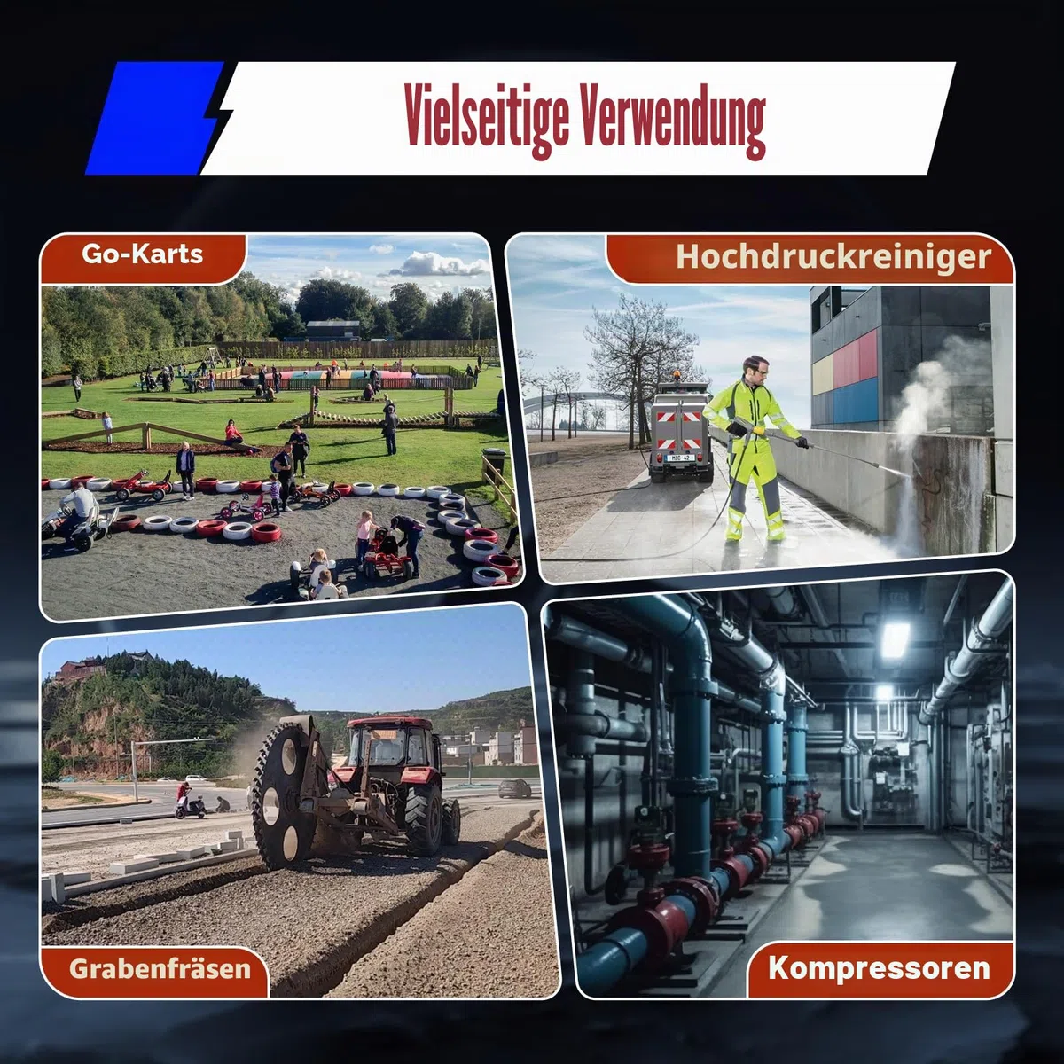 4 Takt Benzinmotor mit 15 PS, Go Kart, 420 cc Benzinmotor, Ersatzmotor für Gokart mit 4 Takten, 4 Takt OHV Benzinmotor für den Garten 9,7 KW/3600 U/min (schwarz)