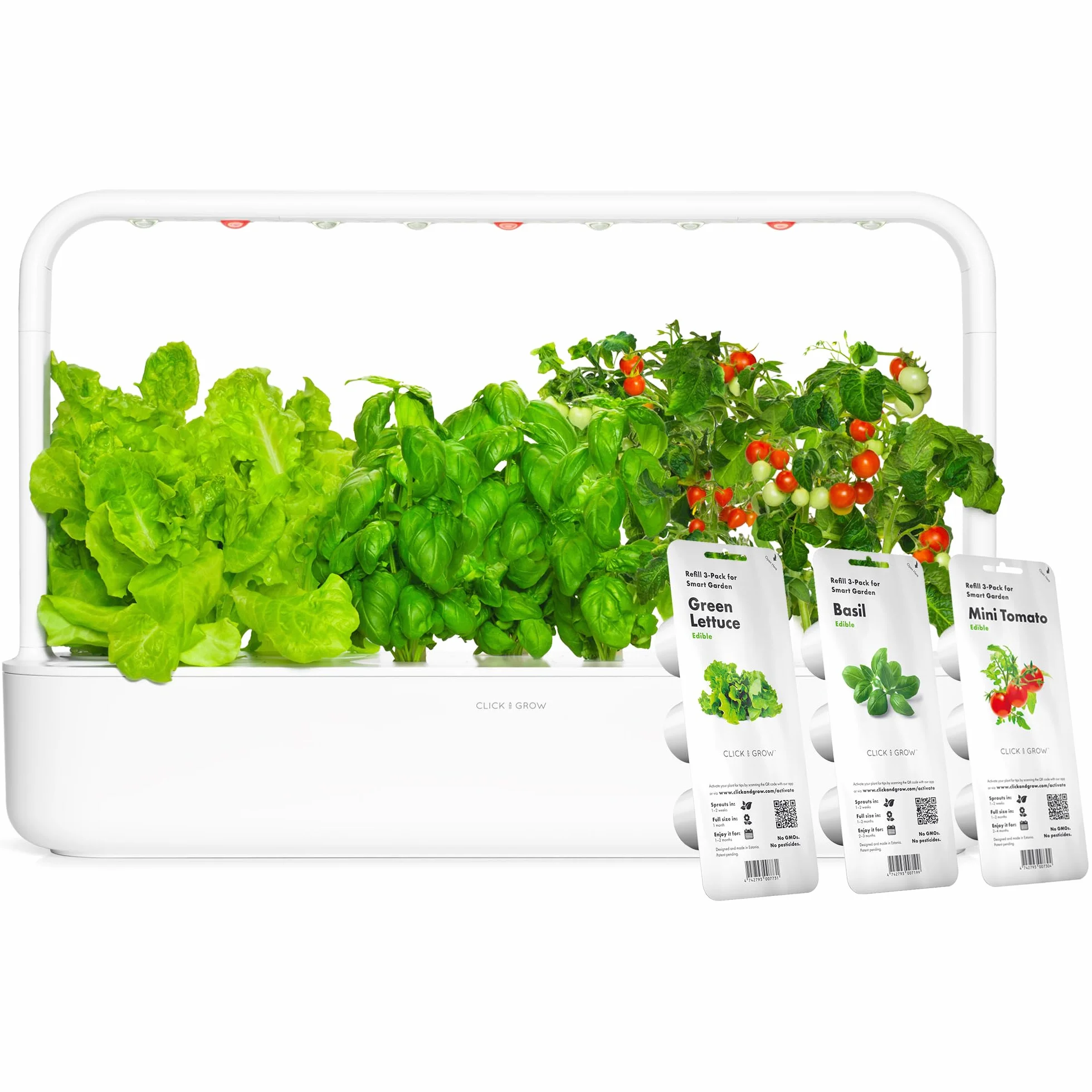Click and Grow Indoor Garten, einfacher als Hydroponisches anzuchtsystem, Smart Garden mit LED, kräutergarten, Indoor gewächshaus mit 9 Plant pods dabei (weiß)