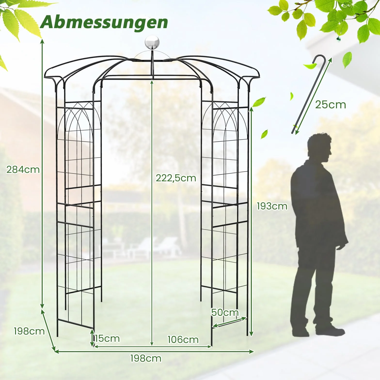 COSTWAY Rosenbogen Metall Rosenpavillon, Gartenbogen für Kletterpflanzen, Torbogen Garten, Rosengitter Rankhilfe, Rankgitter Gartenpavillon, Rankbogen für Veranda Hochzeit Partys, 198 x 198 x 284 cm